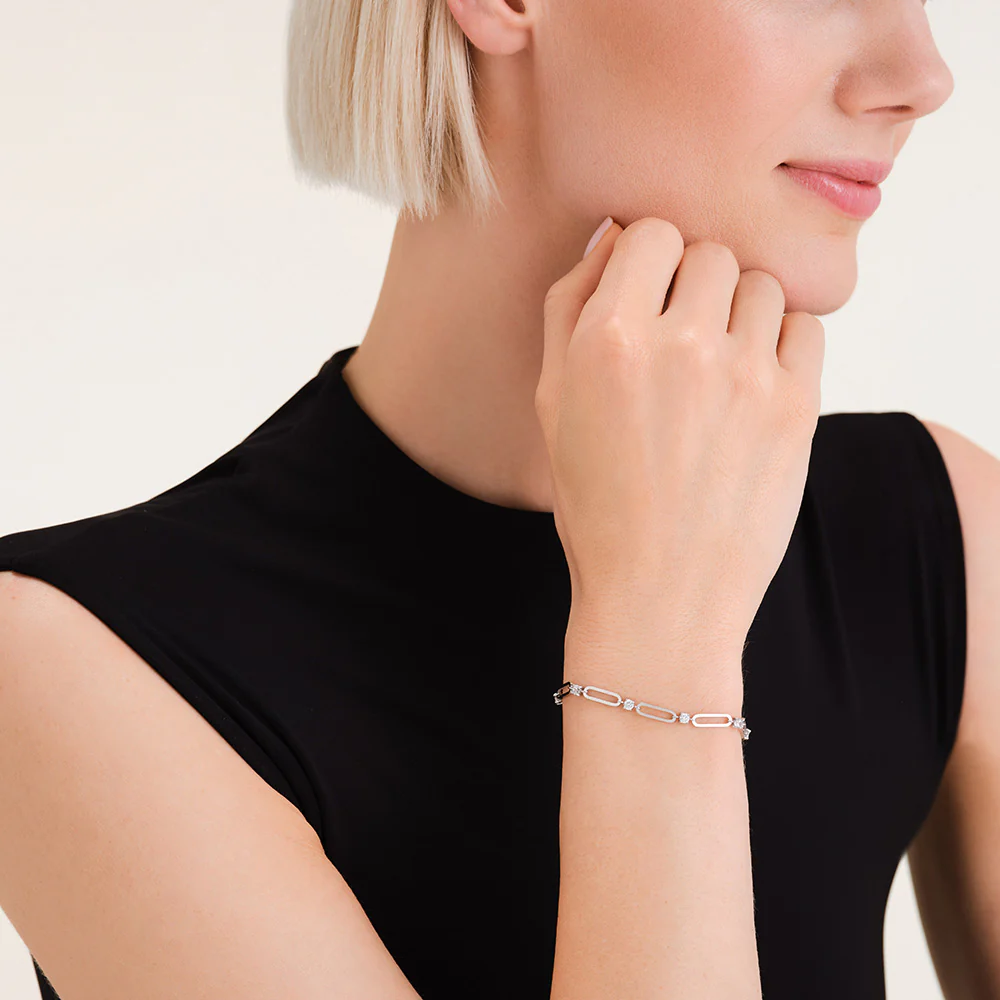 Rosefield Round Crystals and Paperclip Silver Bracelet - Image 4