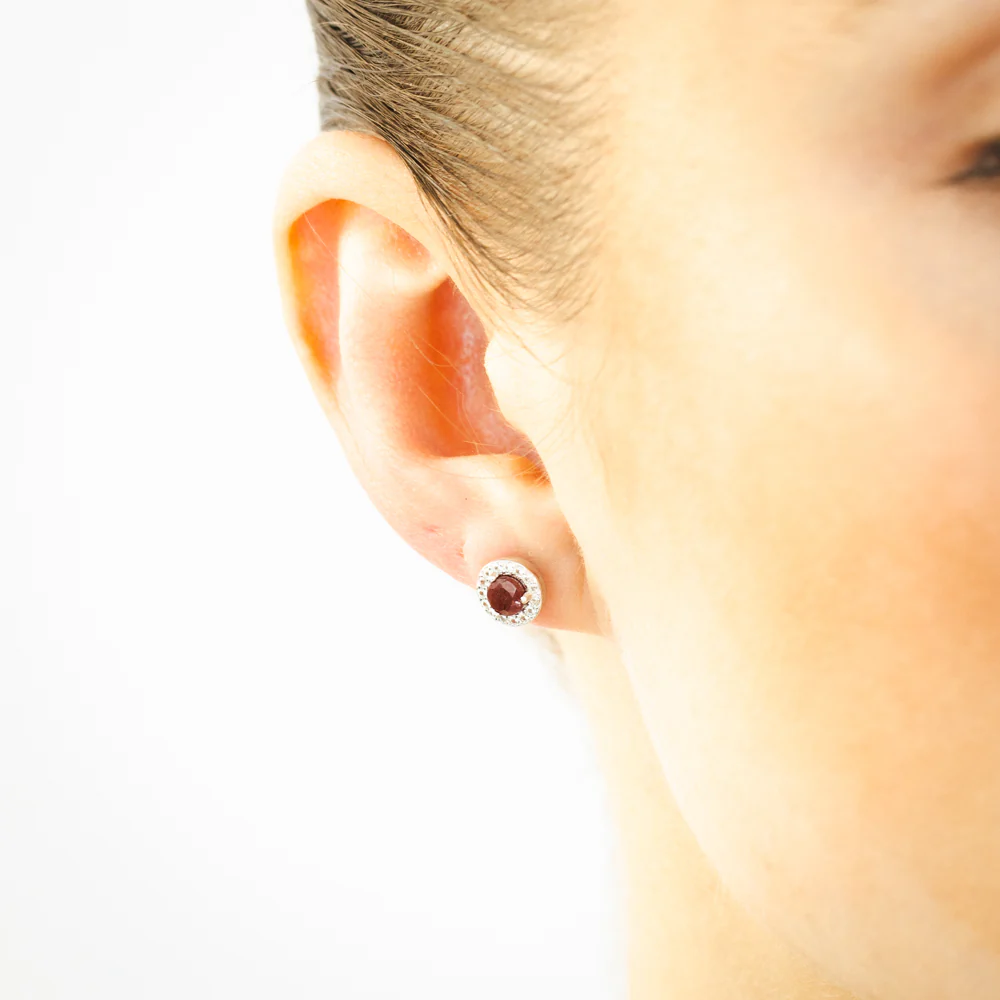 Ruby Halo Stud Earrings in Sterling Silver - Image 2