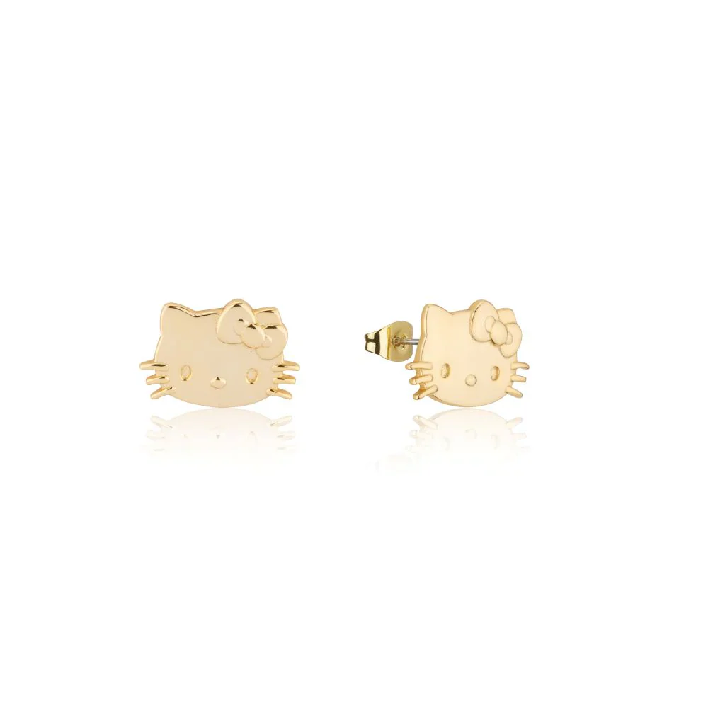 Sanrio Hello Kitty Head Sterling Silver Yellow Gold Plated Stud Earrings
