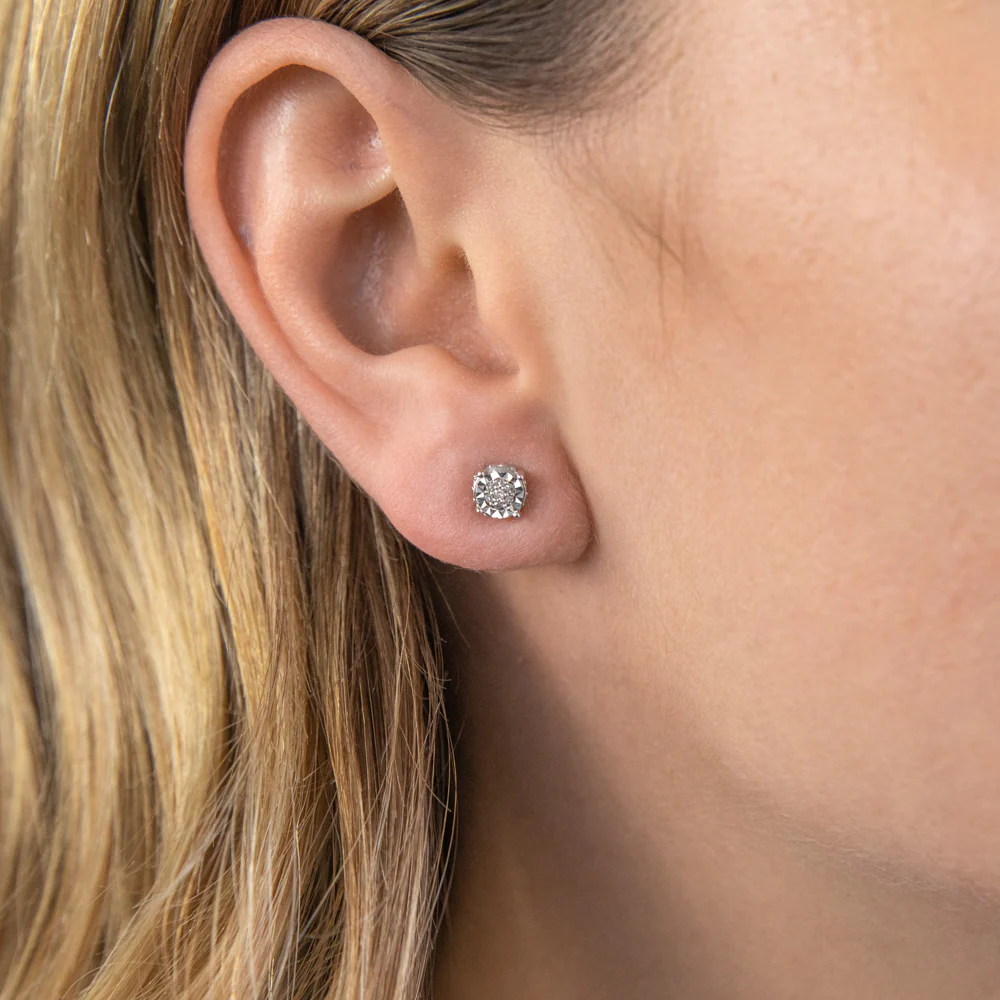 Silver 1/5 Carat Diamond Flower Stud Earrings - Image 2