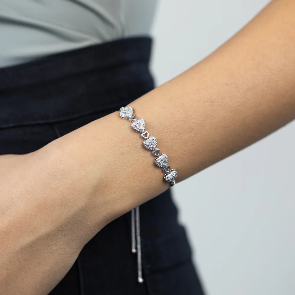 Silver Heart Bracelet with 15 Diamonds - Image 2