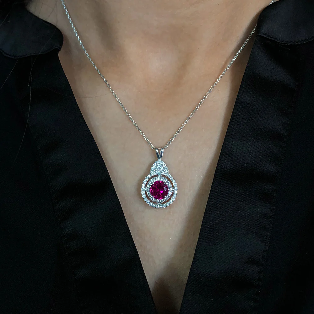 Silver Natural Enhanced Ruby Pendant with chain - Image 2