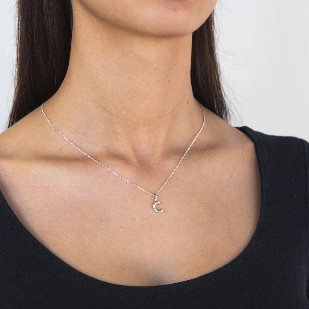 Silver Pendant Initial C set with Diamond - Image 2