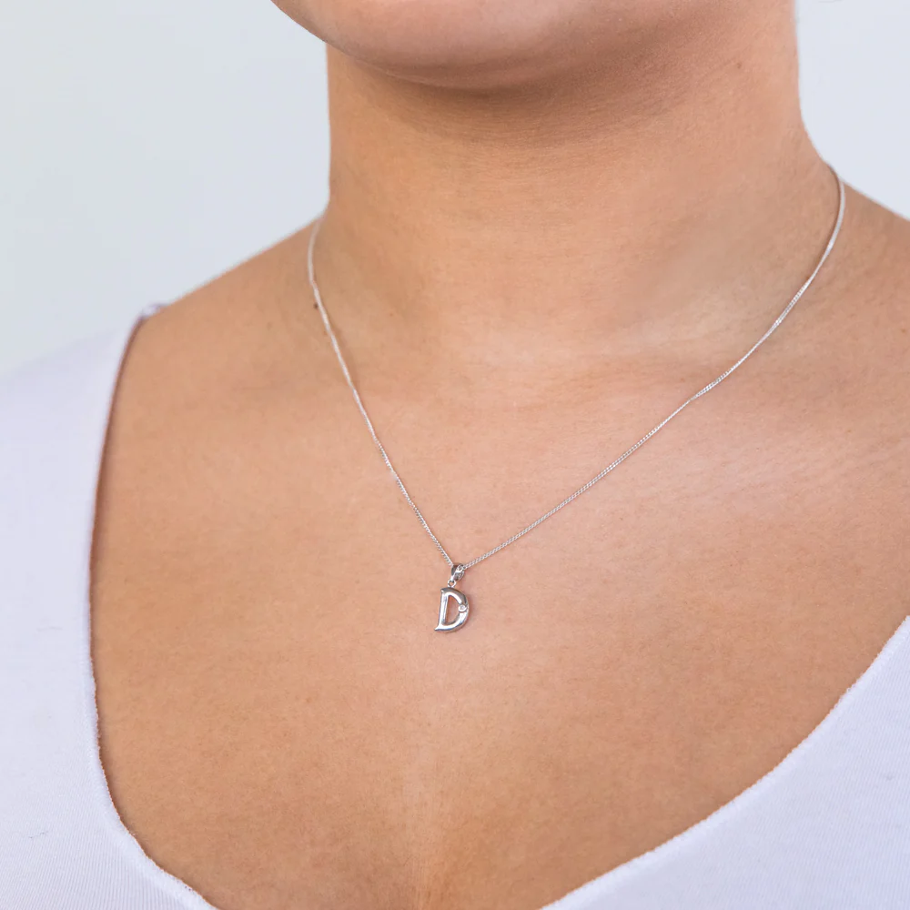 Silver Pendant Initial D set with Diamond - Image 2