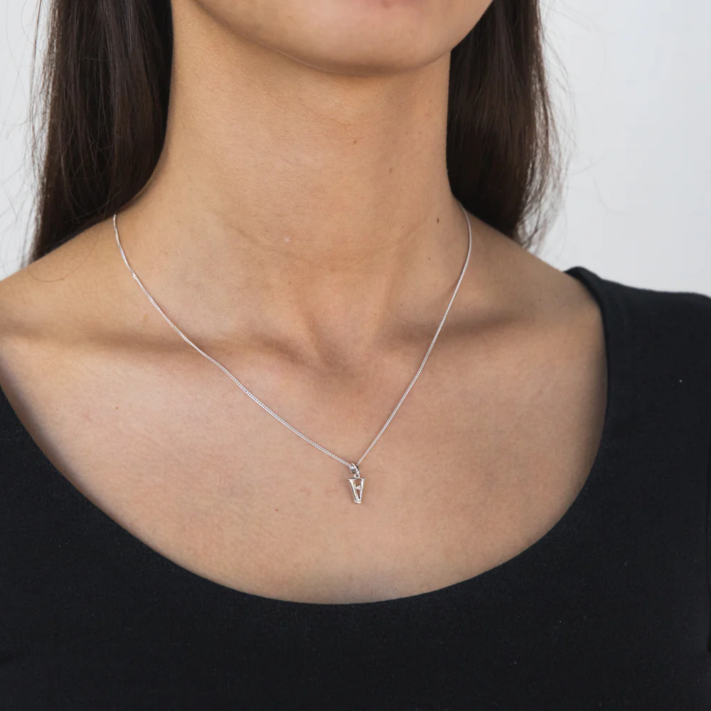 Silver Pendant Initial V set with Diamond - Image 2