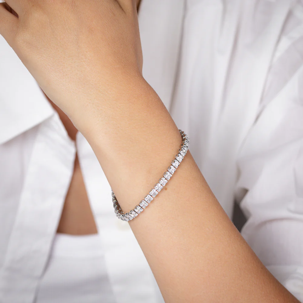 Stainless Steel 4X4mm Cubic Zirconia Tennis Bracelet - Image 4