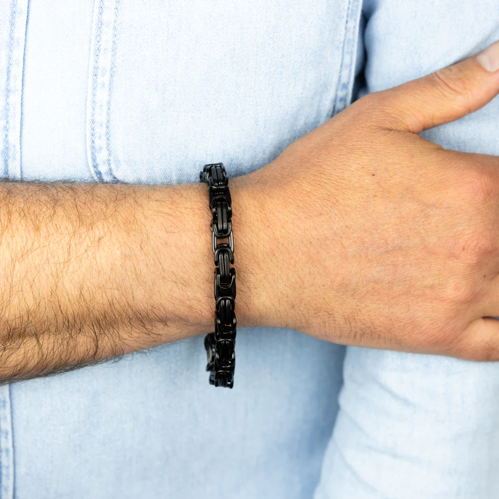 Stainless Steel Black Fancy Link 20.3cm Bracelet - Image 3