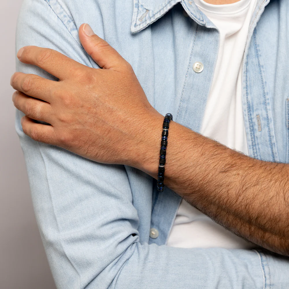 Stainless Steel Black Labradorite And Sodalite Stretchable 19.5cm Bracelet - Image 2