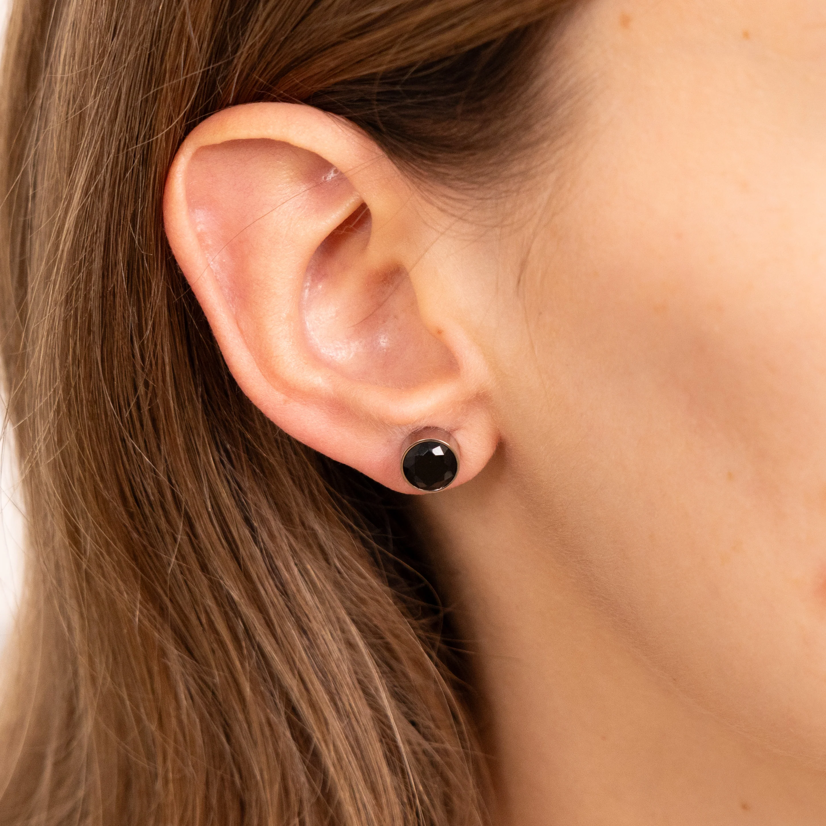 Stainless Steel Black Stone 7mm Stud Earrings - Image 2