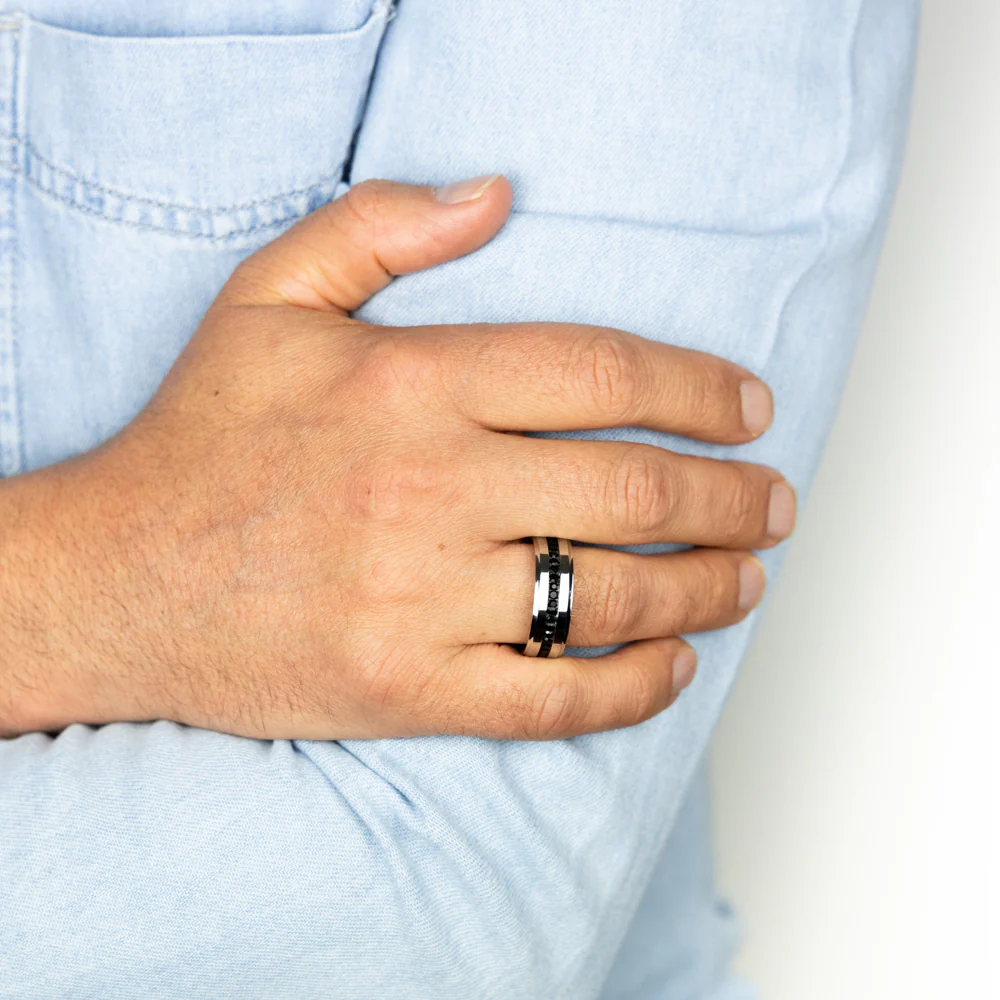 Stainless Steel Black Zirconia Channel Ring - Image 2