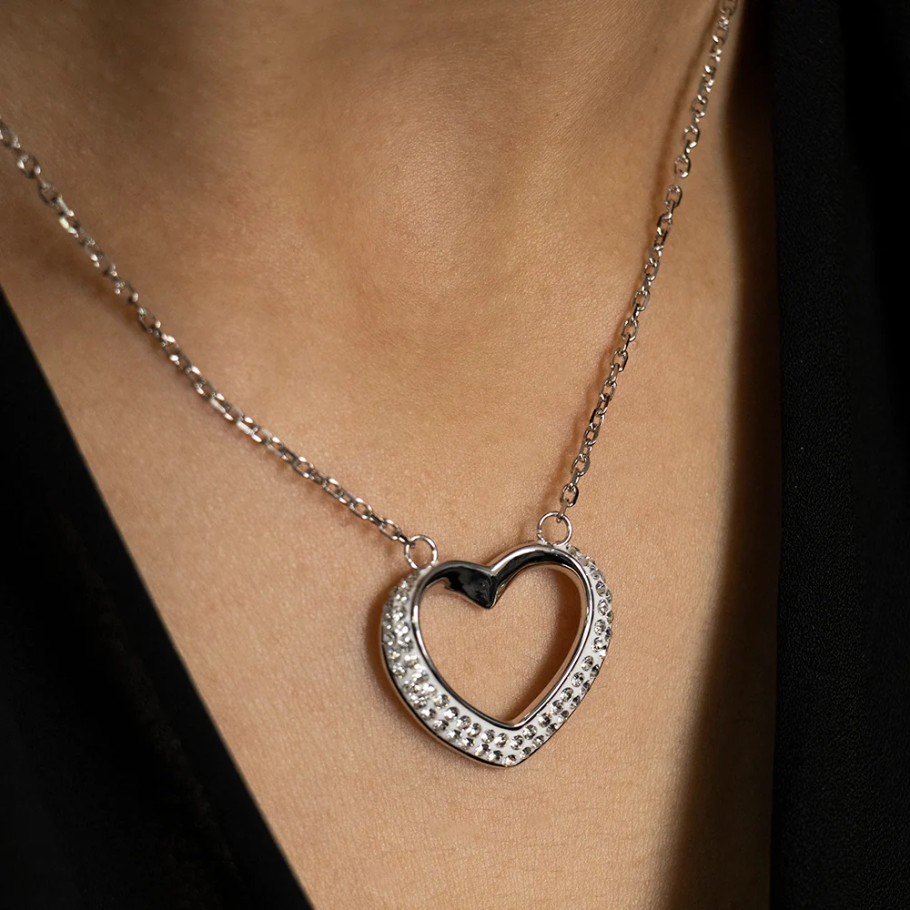 Stainless Steel Crystal Open Heart Pendant with Chain - Image 2