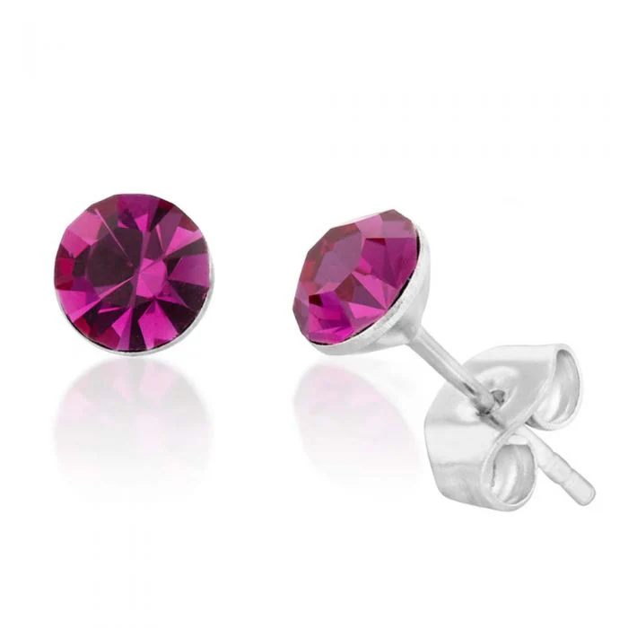 Stainless Steel Crystal Studs Set of 3 - White Aqua Fucshia - Image 2