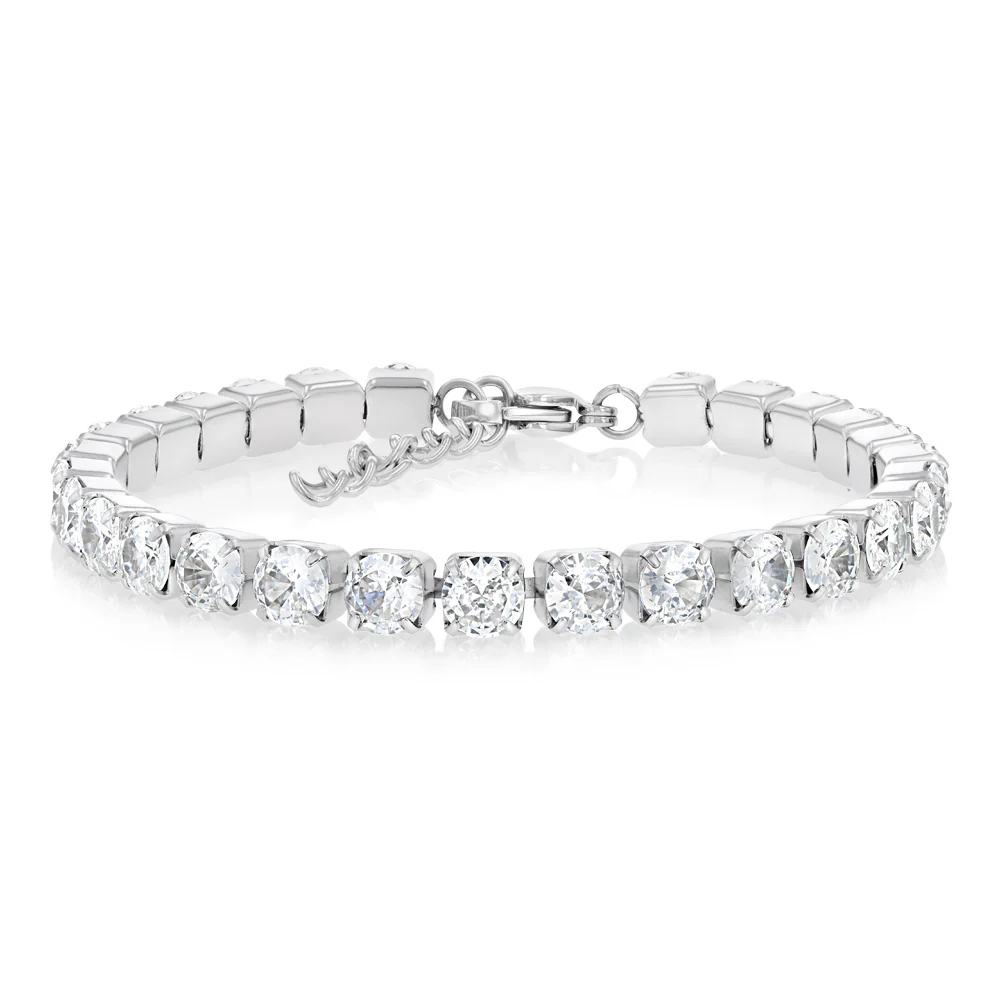 Stainless Steel Cubic Zirconia Tennis 17+3cm Bracelet