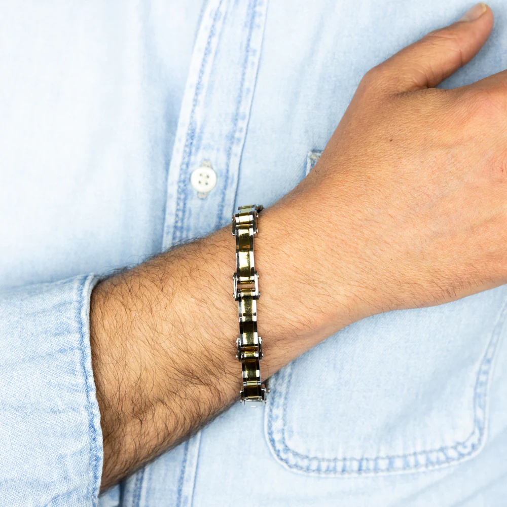 Stainless Steel Gold And Silver Hinged 21cm Bracelet - Image 3