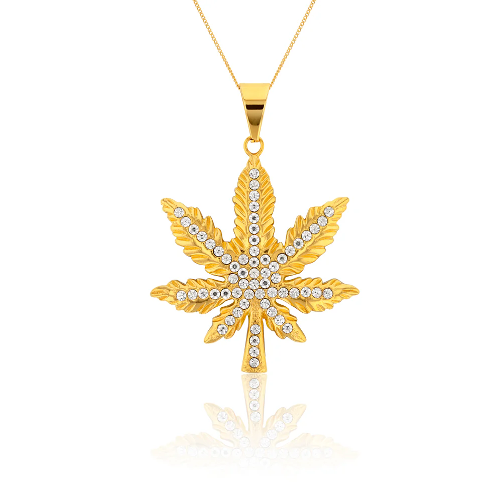 Stainless Steel Gold Plated Hemp Leaf Pendant
