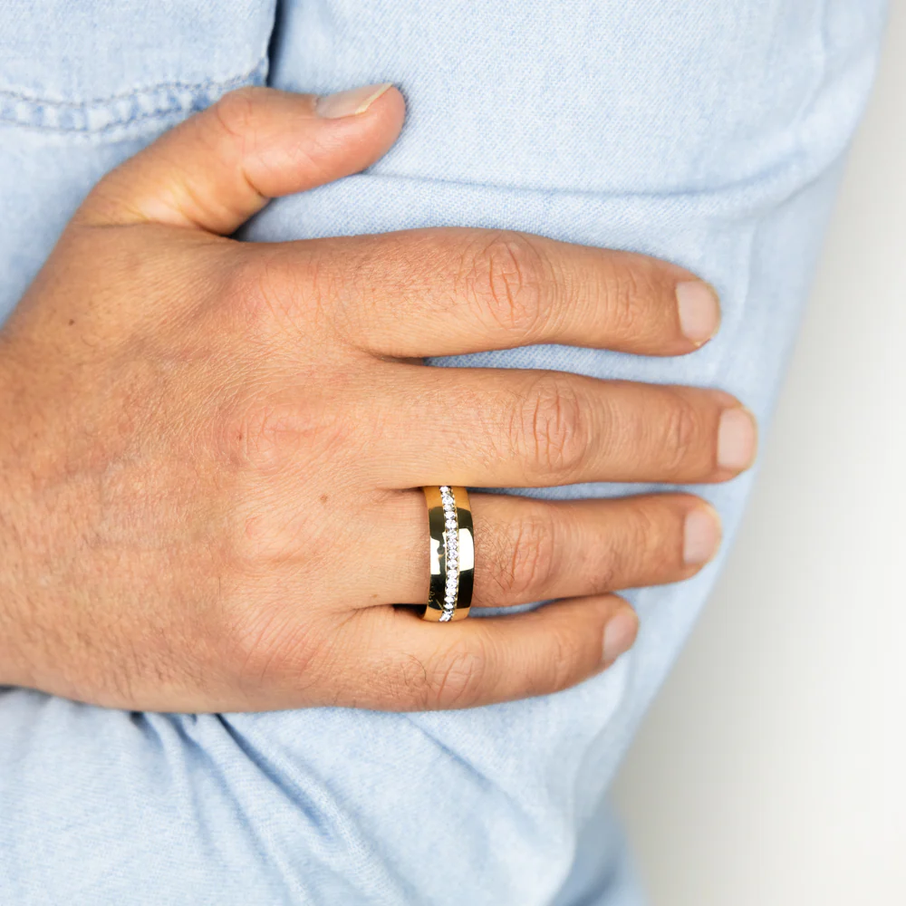Stainless-Steel Gold-Plated Zirconia Channel Ring - Image 2
