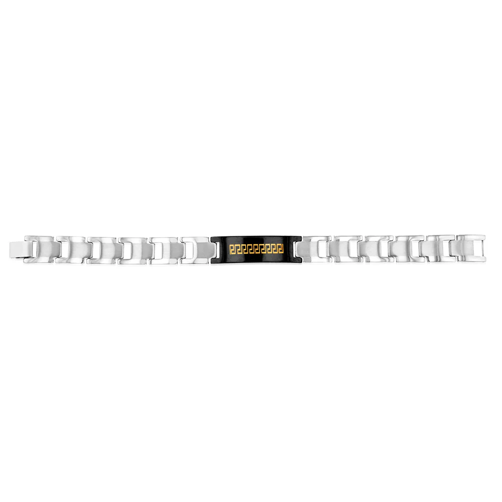 Stainless Steel Greek Key Black And Silver 20.3cm Bracelet - Image 2