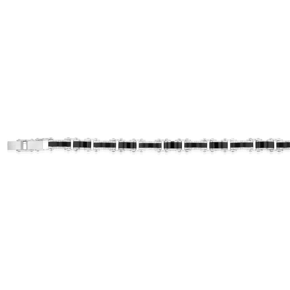 Stainless Steel Multi Tone Silver And Black Hinged 21cm Bracelet - Image 2