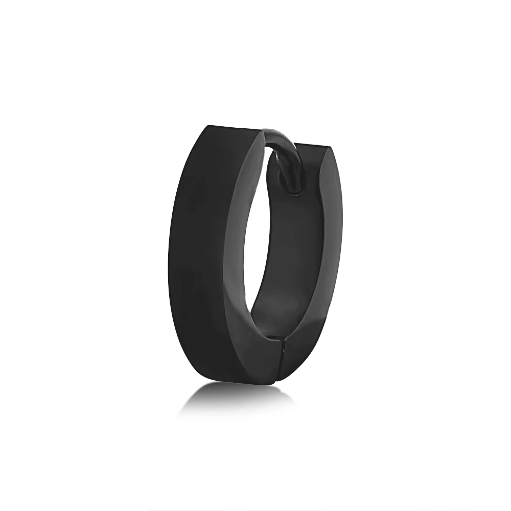 Stainless Steel Single Black Plain 3mm Wide Huggie Hoop Earring (Single Piece Only - Image 2