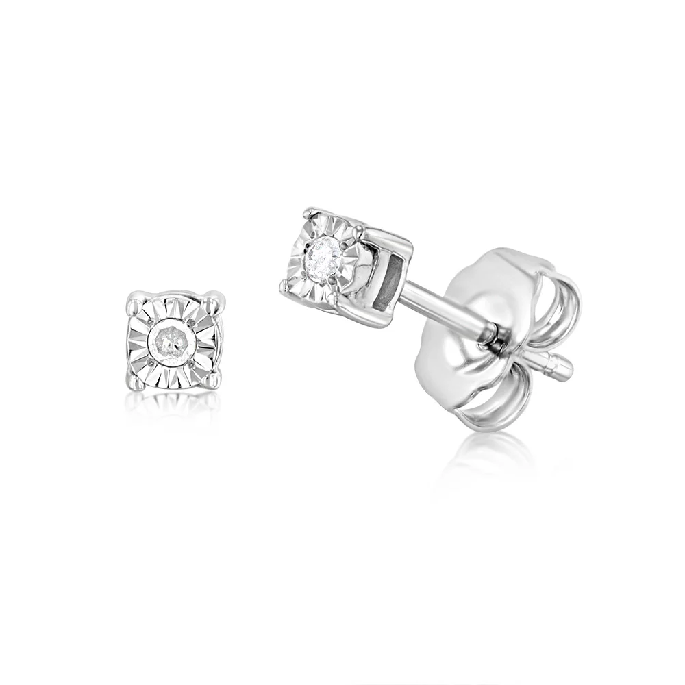 Sterling Silver 0.05 Carats Diamond Stud Earrings in