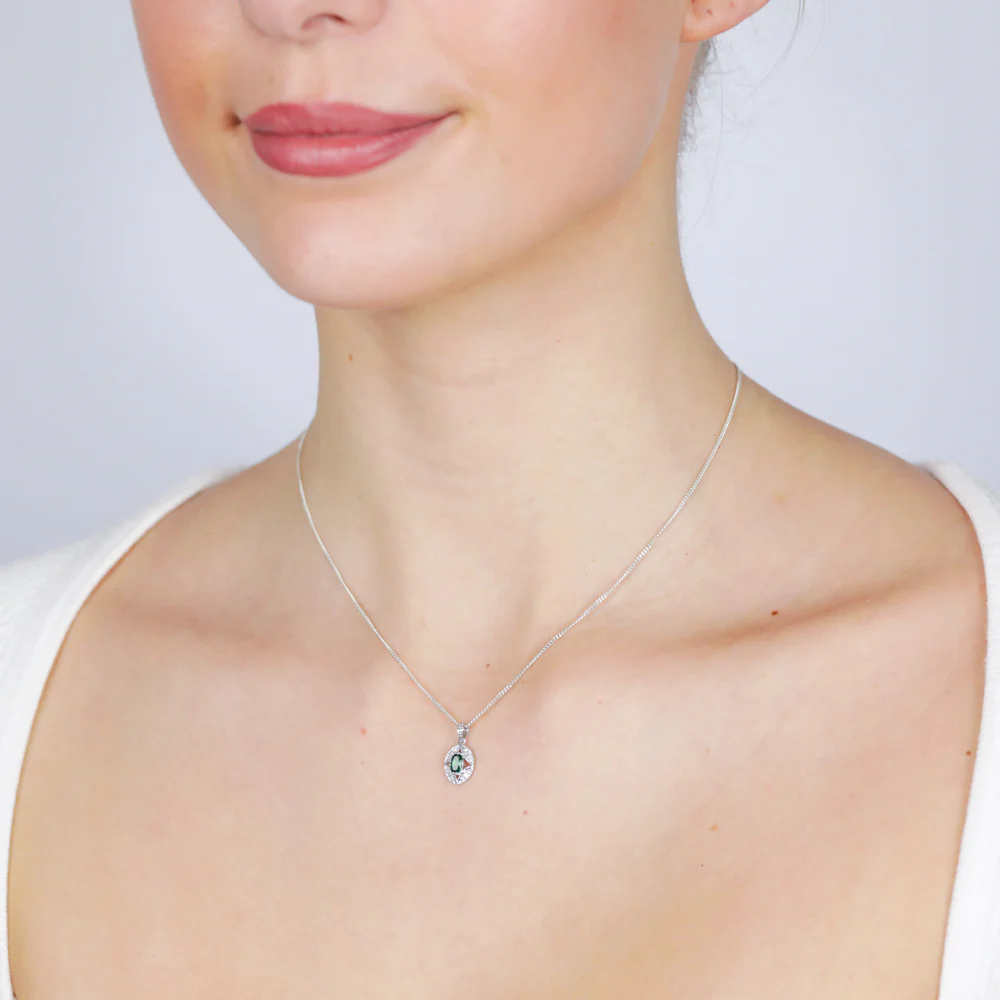 Sterling Silver 0.21Ct Created Emerald & 4 Diamonds Pendant - Image 2