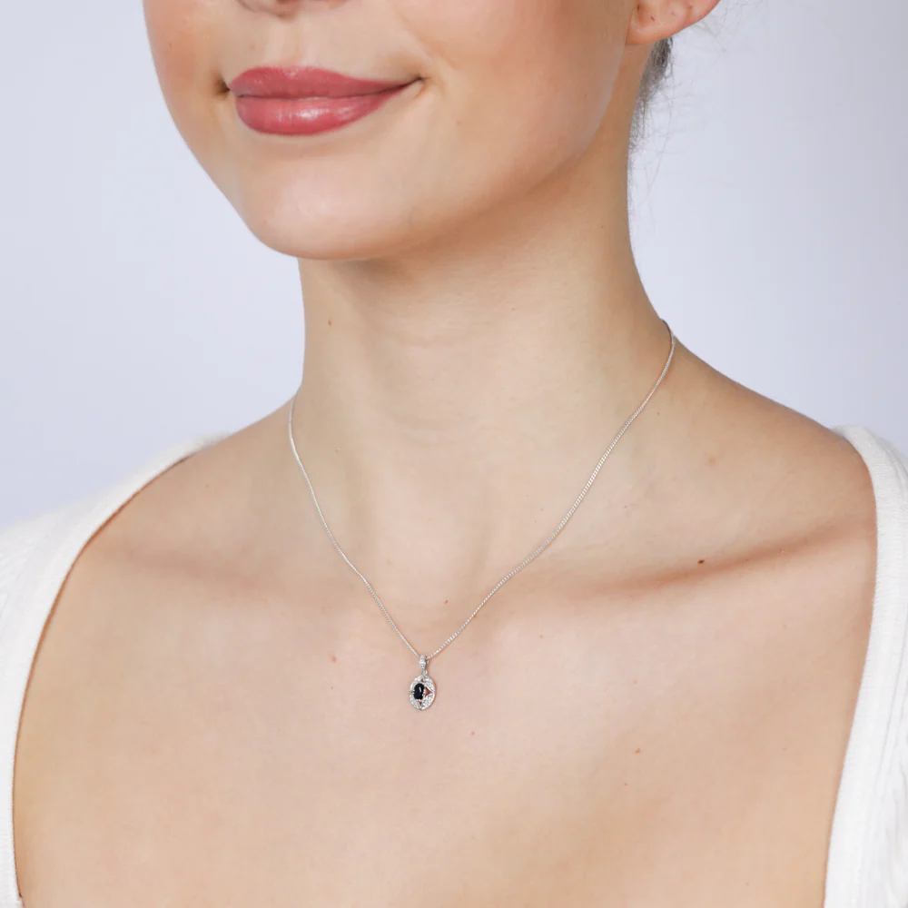 Sterling Silver 0.35 Ct Natural Sapphire & 4 Diamonds Pendant - Image 2