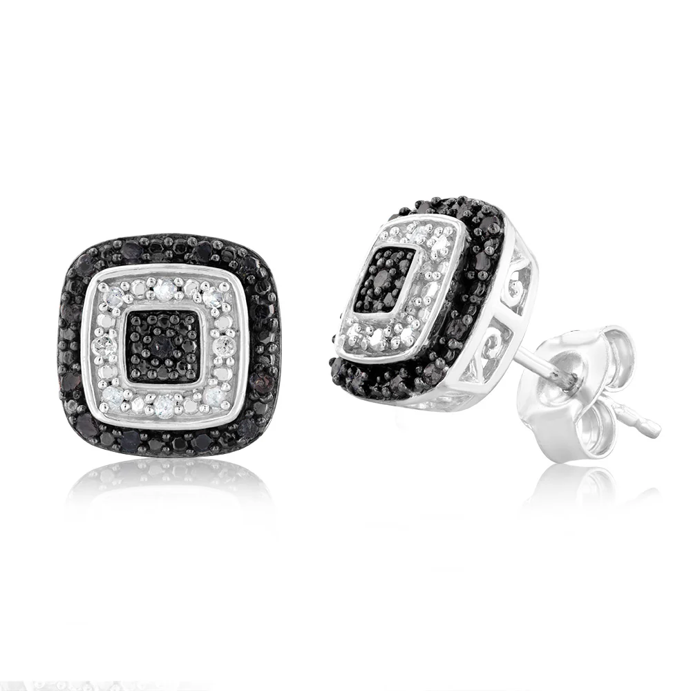Sterling Silver 0.45 Carat Black Diamond Earring & Pendant Set on 45cm Chain - Image 3