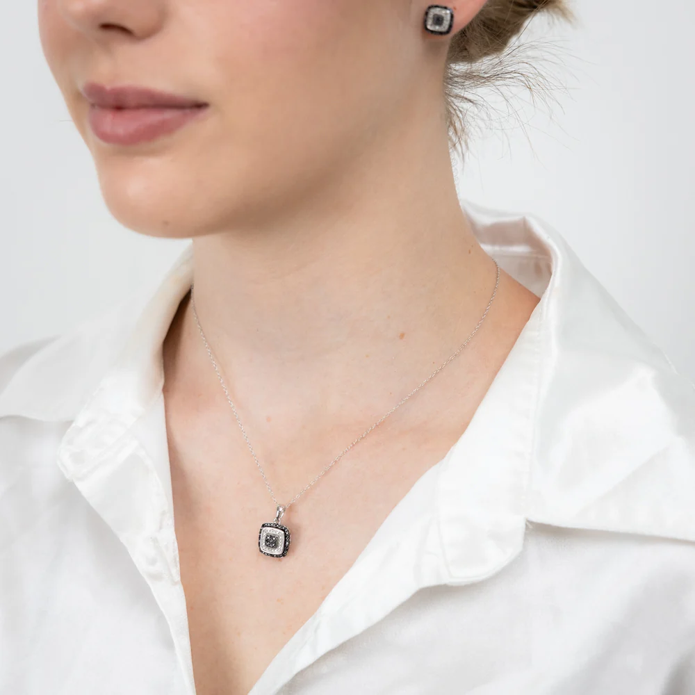 Sterling Silver 0.45 Carat Black Diamond Earring & Pendant Set on 45cm Chain - Image 4