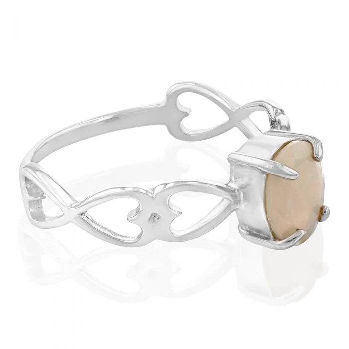 Sterling Silver 0.60ct Natural White Opal Heart Band Ring - Image 2