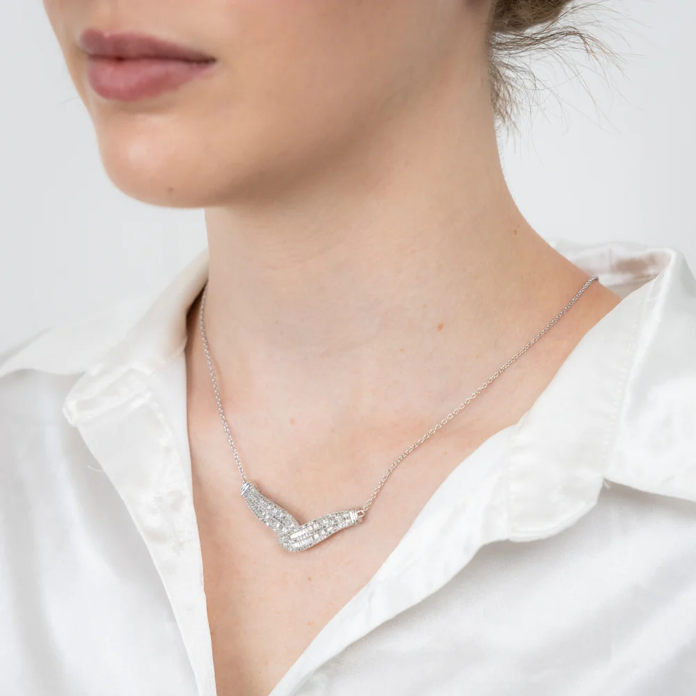 Sterling Silver 0.95Carat Diamond 45cm Necklace With Round and Baguette Cut Diamonds - Image 2