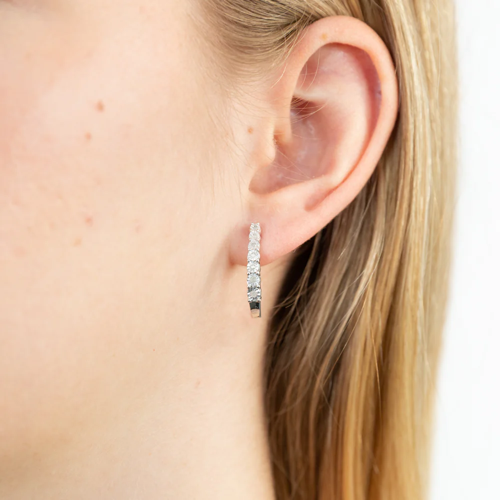 Sterling Silver 1/10 Carat Diamond Hoop Earrings - Image 2