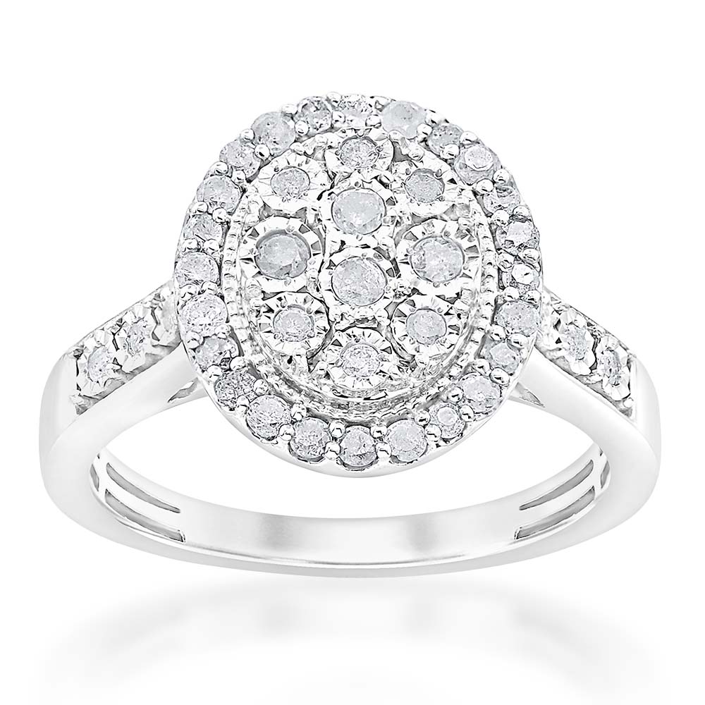 Sterling Silver 1/2 Carat Diamond Cluster Ring