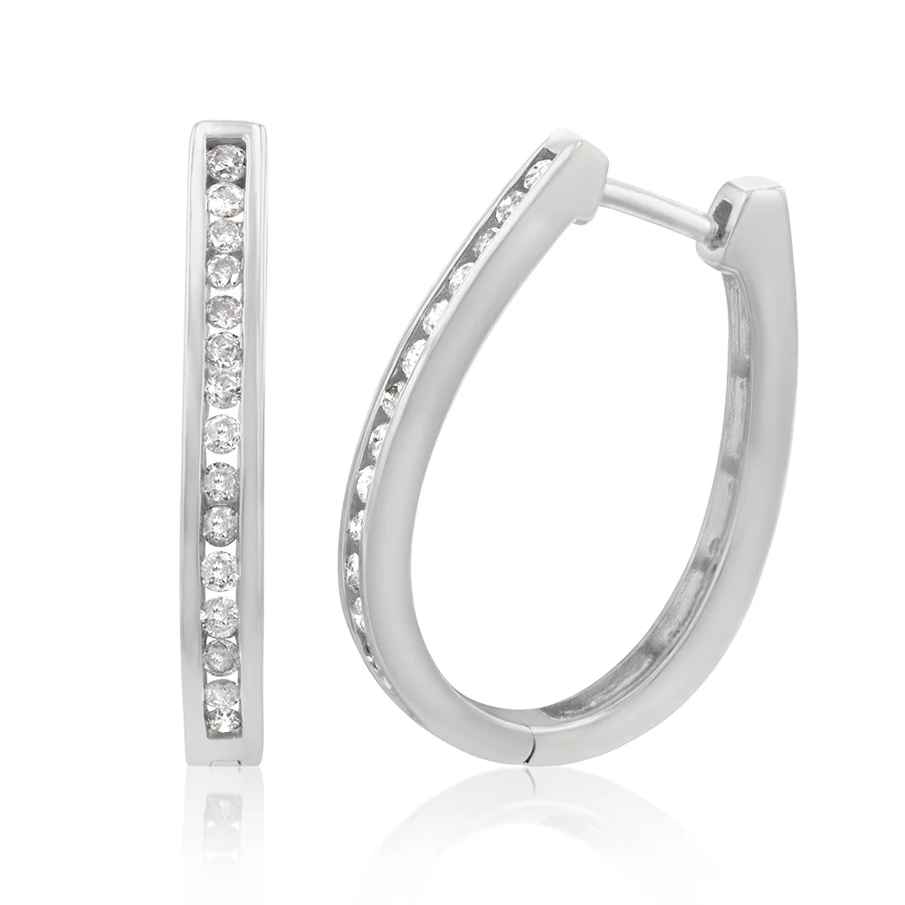 Sterling Silver 1/2 Carat Diamond Hoop Earrings