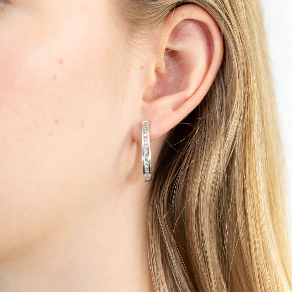 Sterling Silver 1/2 Carat Diamond Hoop Earrings - Image 2