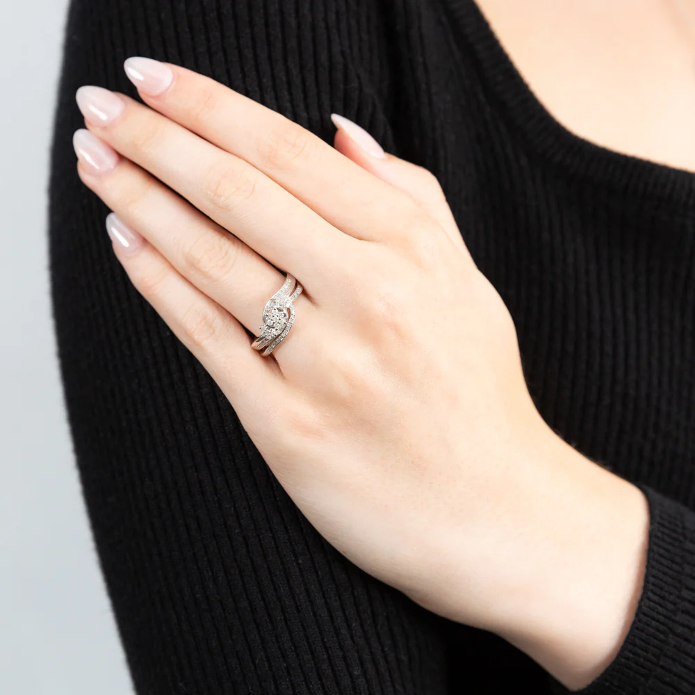 Sterling Silver 1/3 Carat Diamond Bridal Set Dress Ring - Image 3