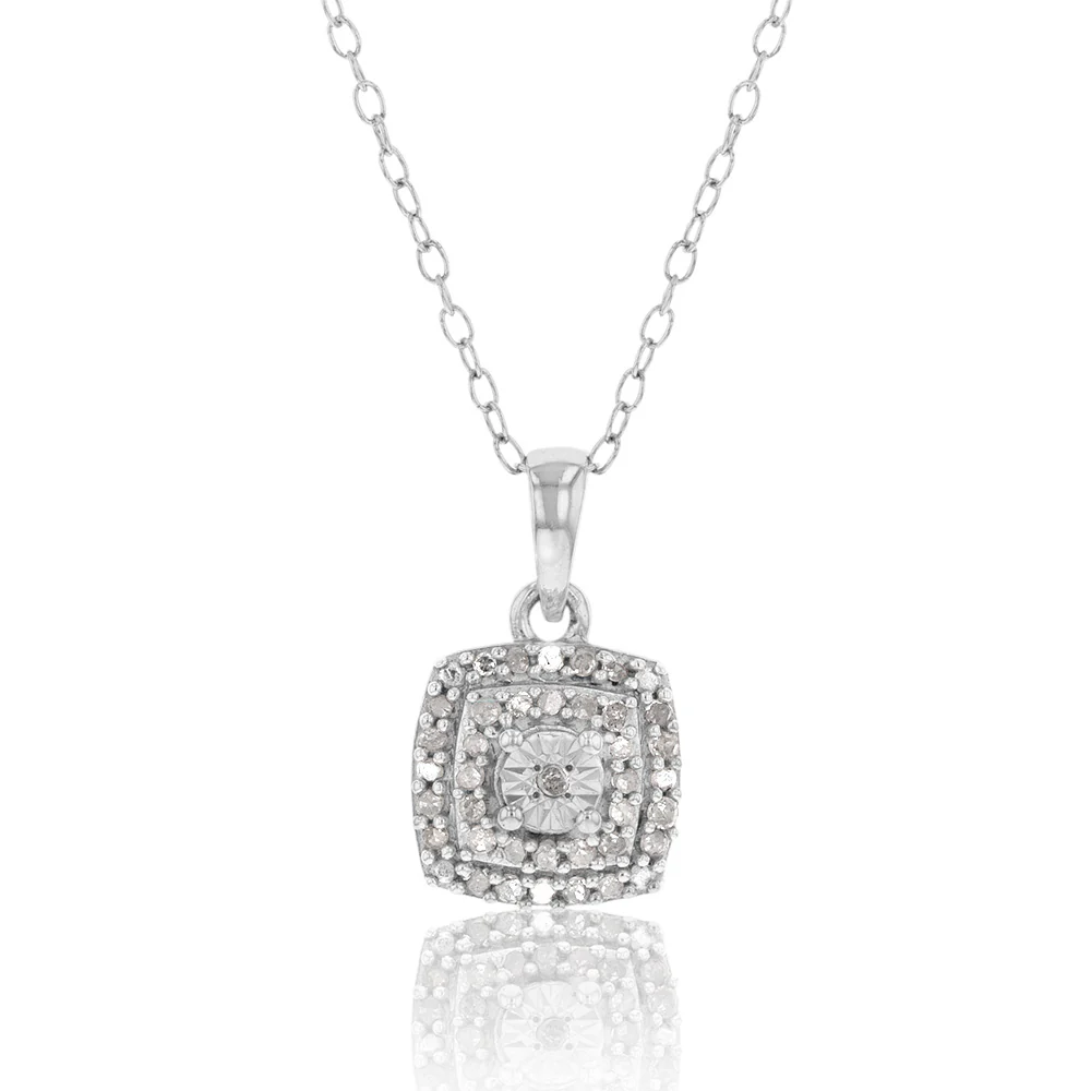 Sterling Silver 1/3 Carat Diamond Pendant Earring and Ring Set - Image 4