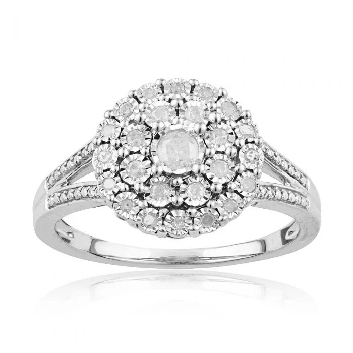 Sterling Silver 1/4 Carat Diamond Ring - Image 2