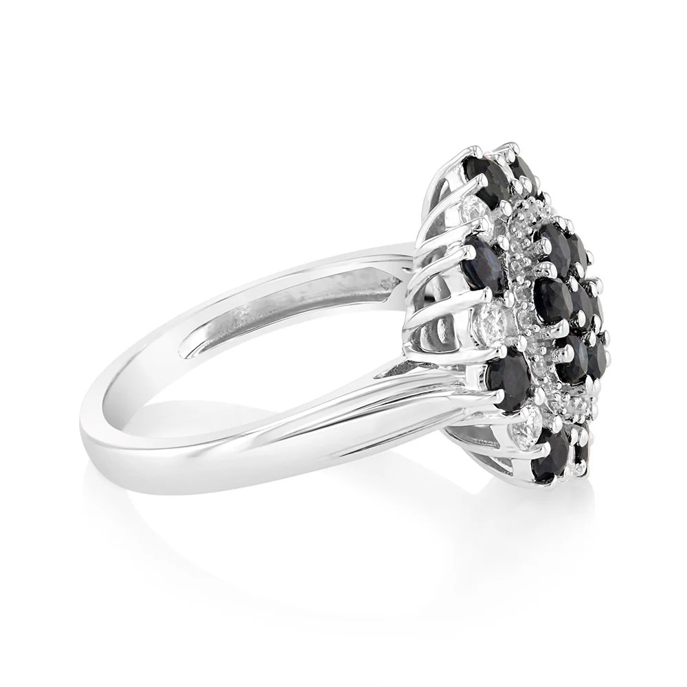 Sterling Silver 1.44Ct Natural Blue Sapphire with 34White Zirconia Ring - Image 2