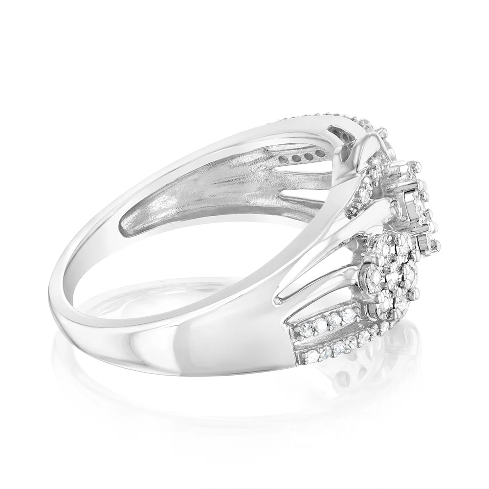 Sterling Silver 1/5 Carat Diamond Flower Shape Wrapped Around Ring - Image 2