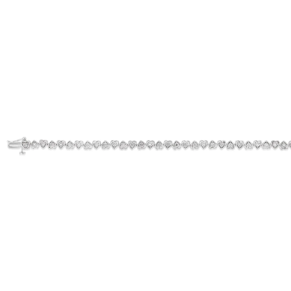 Sterling Silver 1/5 Carat Diamond Heart Bracelet 18.5cm - Image 2