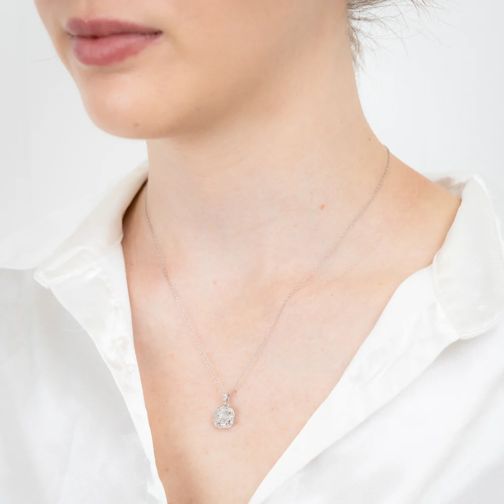 Sterling Silver 1/5 Carat Natural Diamond Cushion Shaped Pendant on 46cm Chain - Image 2