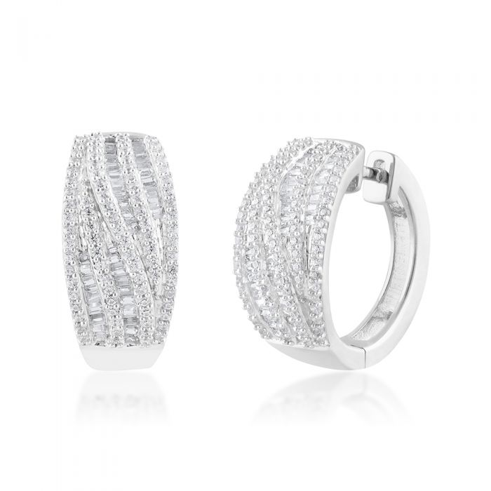 Sterling Silver 1 Carat Diamond Hoop Earrings - Image 2