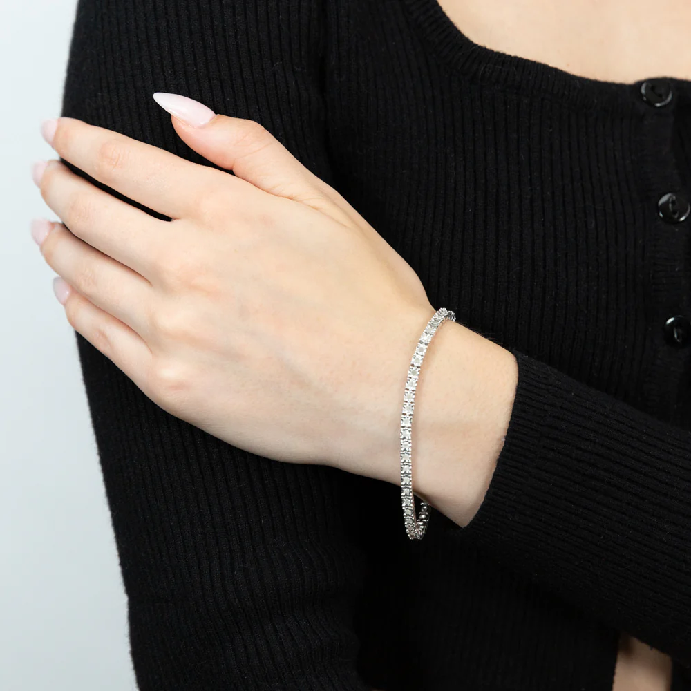 Sterling Silver 1 Carat Diamond Tennis Bracelet with Round Brilliant Cut Diamonds - Image 3