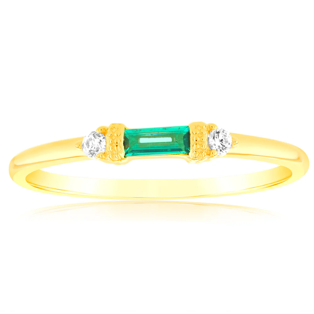 Sterling Silver 14ct Gold Plated Nano Emerald And White Cubic Zirconia Ring