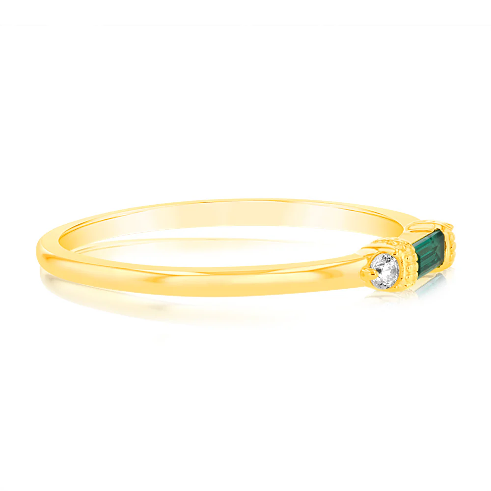 Sterling Silver 14ct Gold Plated Nano Emerald And White Cubic Zirconia Ring - Image 2