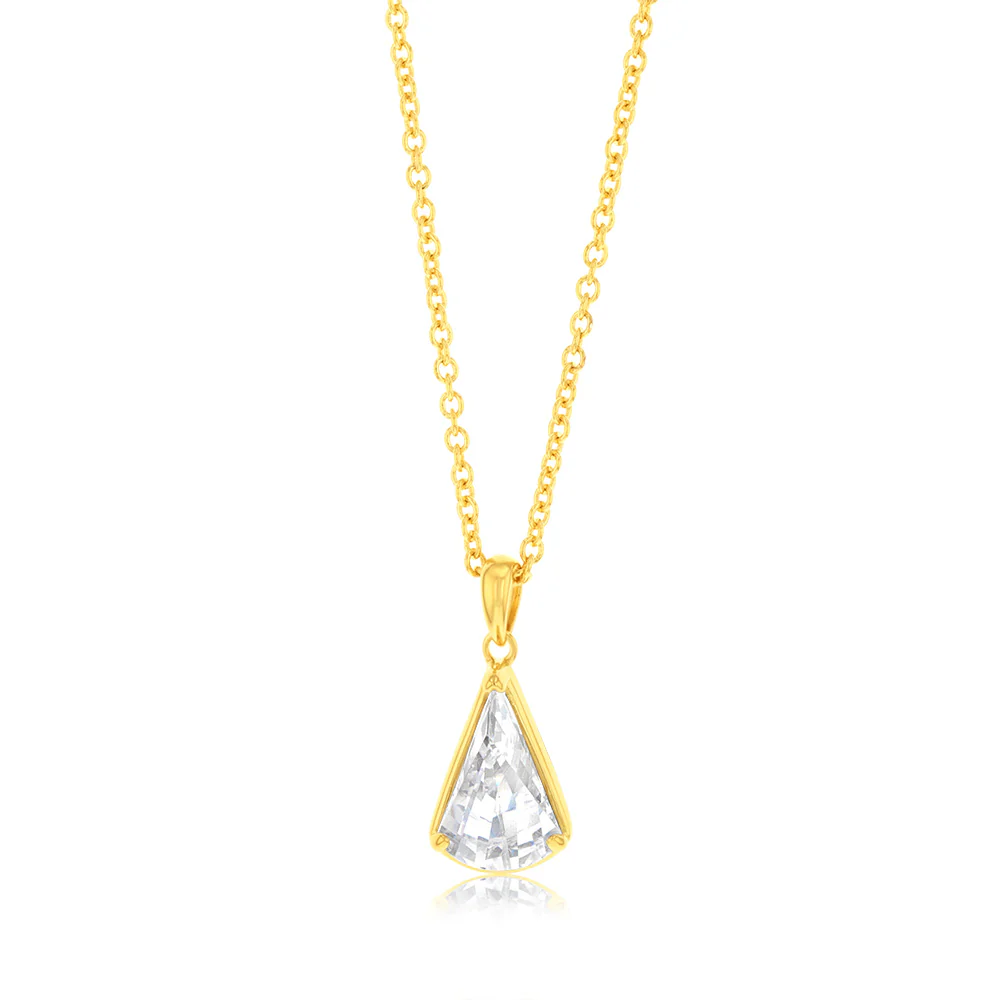 Sterling Silver 14ct Gold Plated White Cubic Zirconia Pendant On Chain