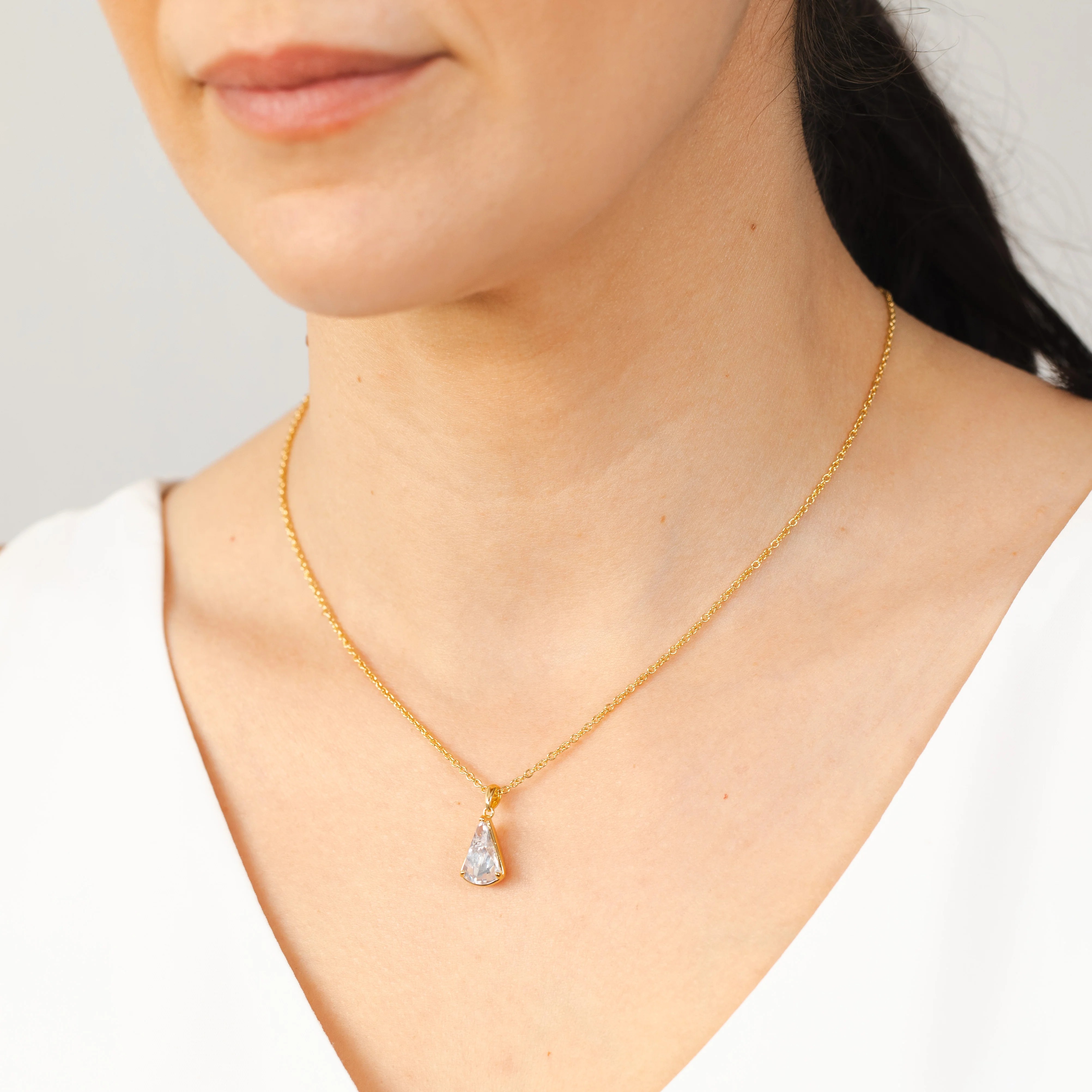 Sterling Silver 14ct Gold Plated White Cubic Zirconia Pendant On Chain - Image 2