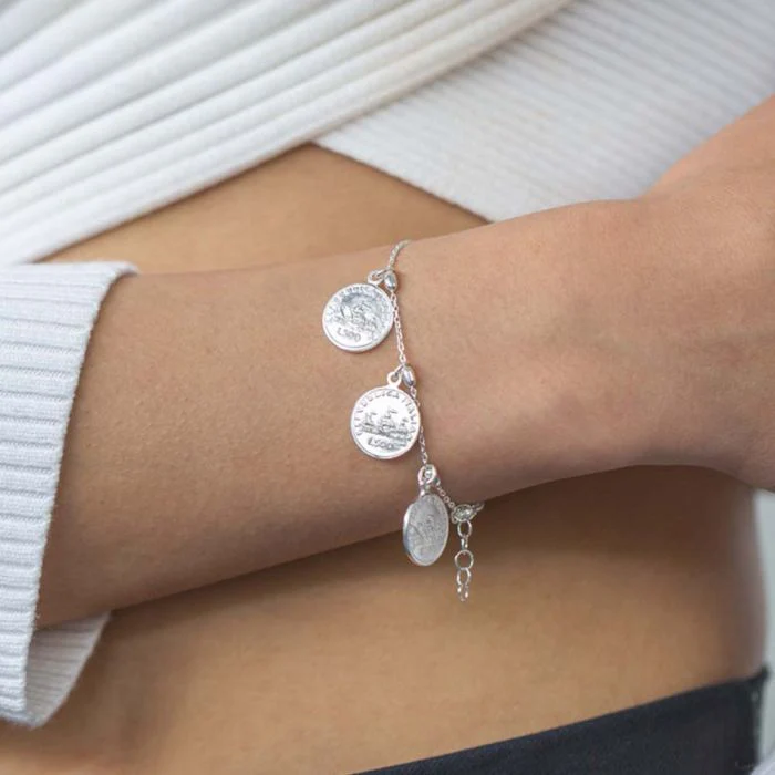 Sterling Silver 18cm+2cm 3 Coin Bracelet - Image 3