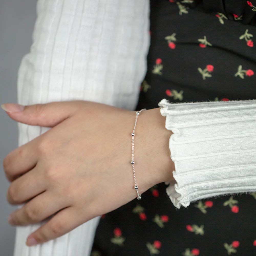 Sterling Silver 19cm Ball and Chain Bracelet - Image 3