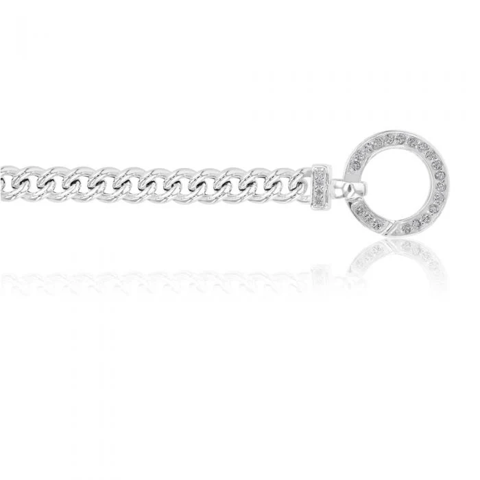 Sterling Silver 19cm Zirconia Fancy Boltring Curb Bracelet